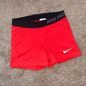 Red Nike Pro Dri-Fit Spandex Shorts